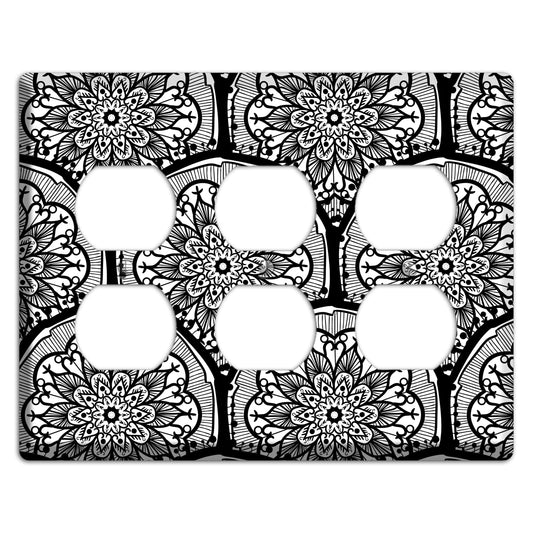 Mandala Black and White Style A Cover Plates 3 Duplex Wallplate