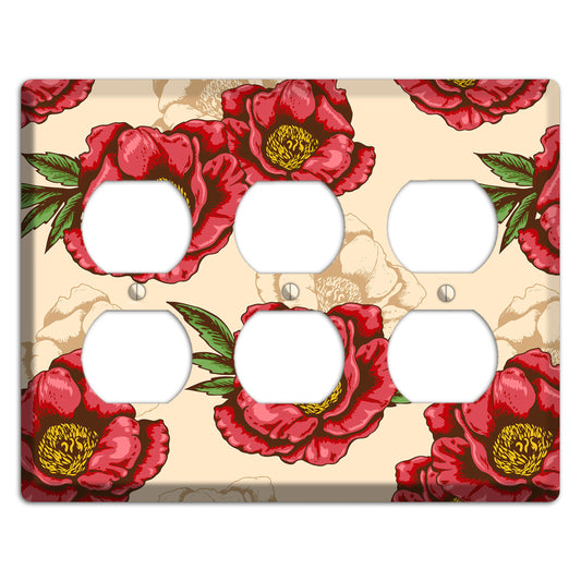 Red Peony Style A 3 Duplex Wallplate