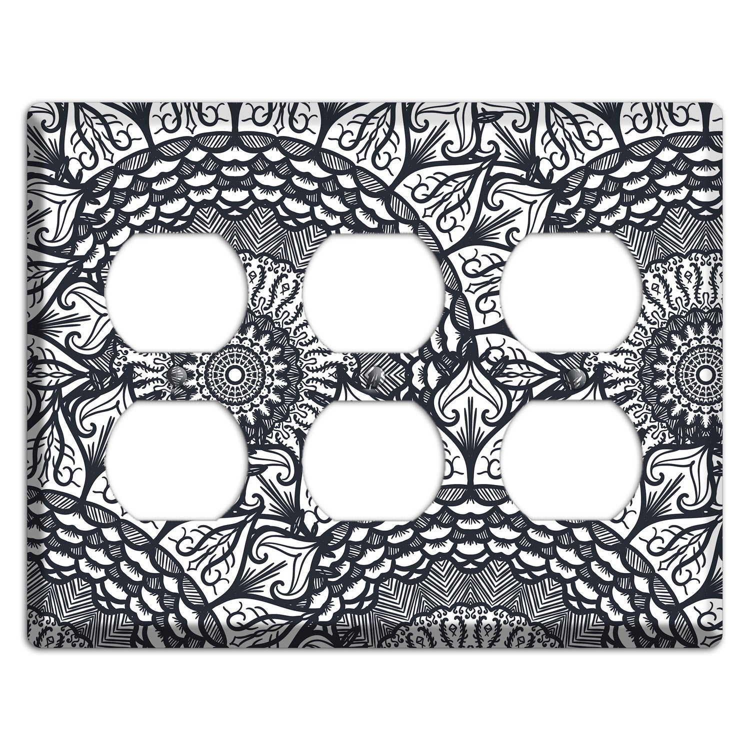 Mandala Black and White Style L Cover Plates 3 Duplex Wallplate