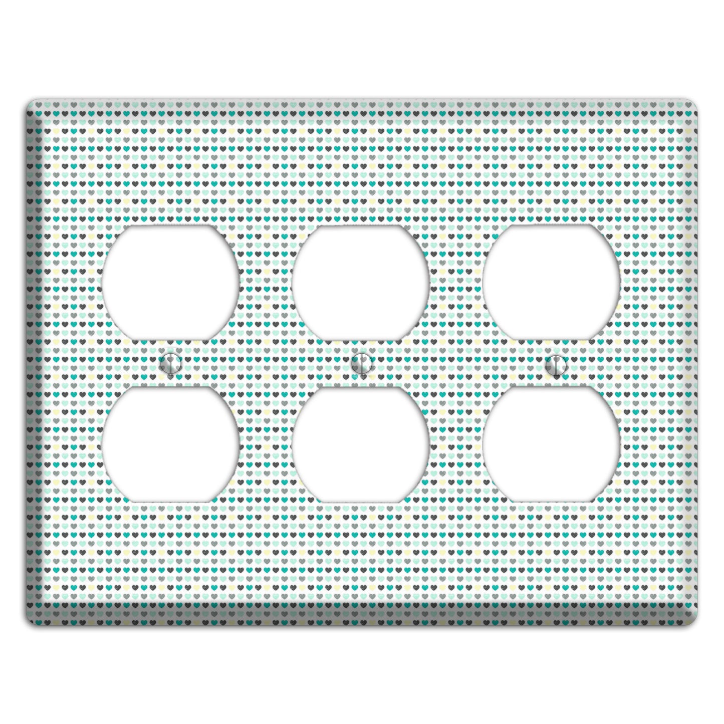 Multi Teal Grey Yellow Optical Hearts 3 Duplex Wallplate