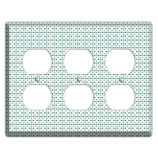 Multi Teal Grey Yellow Optical Hearts 3 Duplex Wallplate