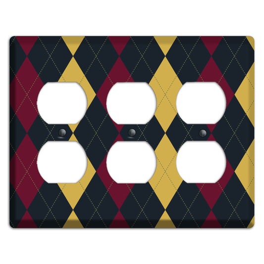 Deep Red and Yellow Argyle 3 Duplex Wallplate