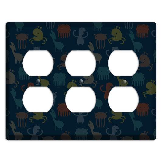 Silly Monsters Black 3 Duplex Wallplate