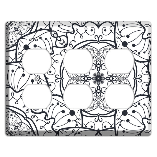 Mandala Black and White Style M Cover Plates 3 Duplex Wallplate