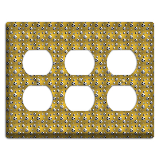 Yellow with Soccer Balls 3 Duplex Wallplate