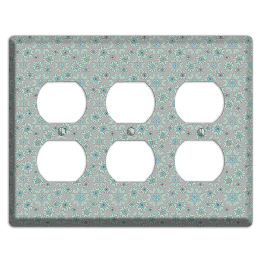 Grey with Tiny Aqua Retro Suzani 3 Duplex Wallplate