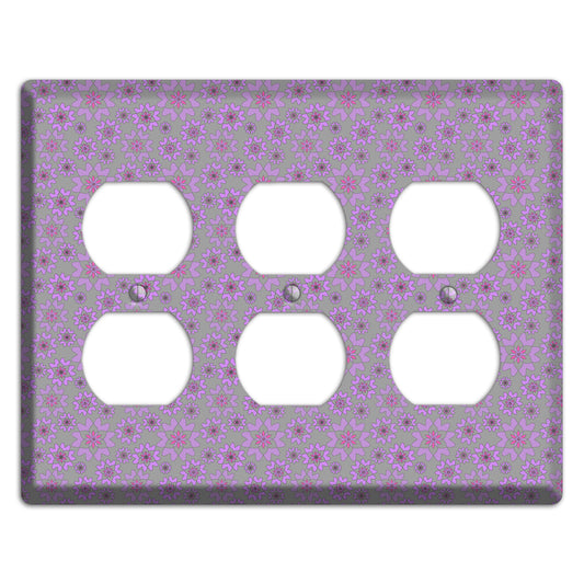 Grey with Tiny Purple Retro Suzani 3 Duplex Wallplate