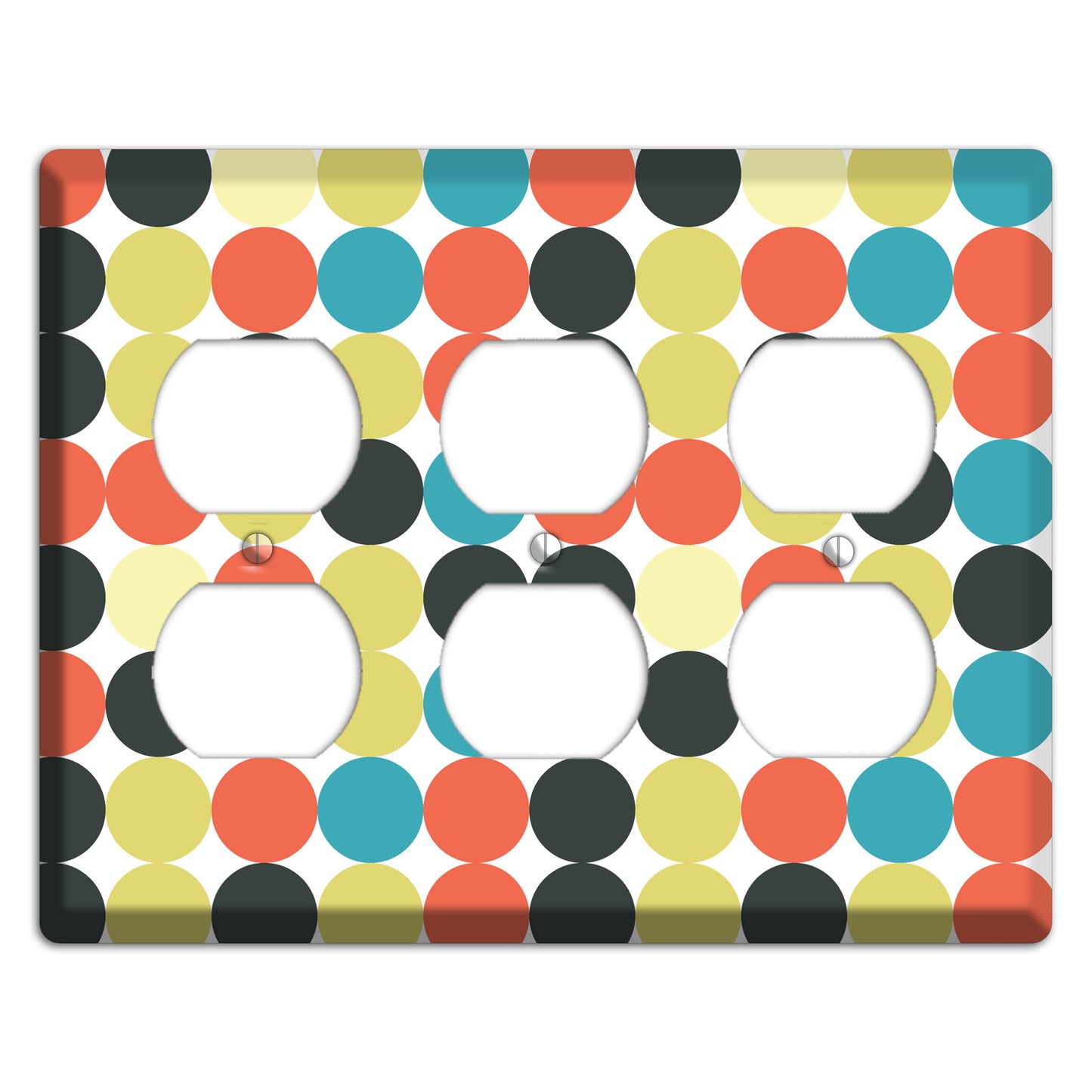 Coral Black Yellow Olive Blue Aqua Tiled Dots 3 Duplex Wallplate