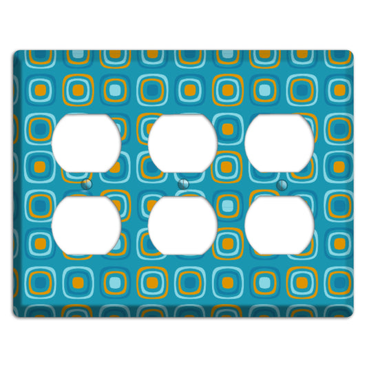 Teal and Mustard Rounded Squares 3 Duplex Wallplate