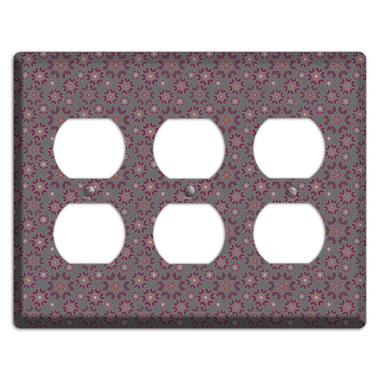 Grey with Tiny Burgundy Retro Suzani 2 3 Duplex Wallplate