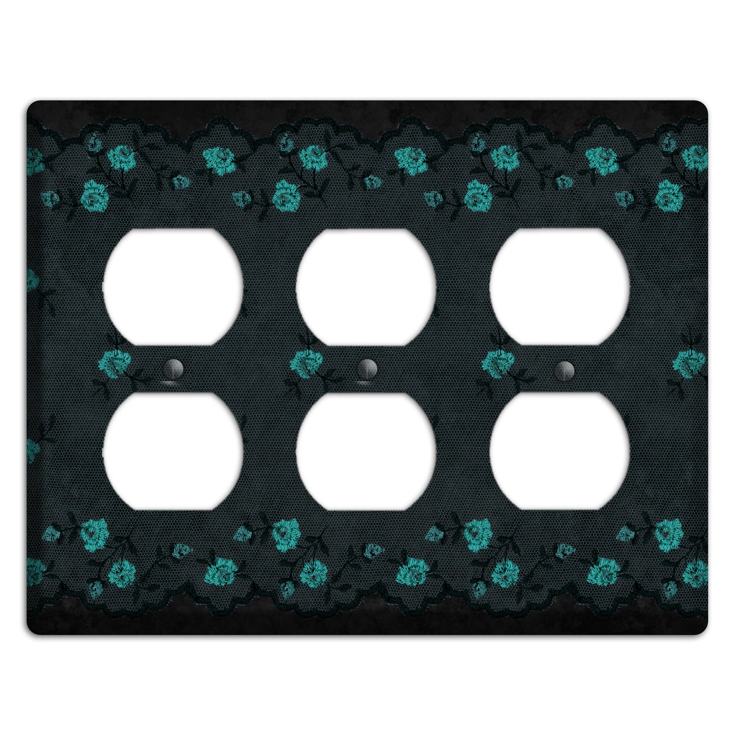 Embroidered Floral Black 3 Duplex Wallplate