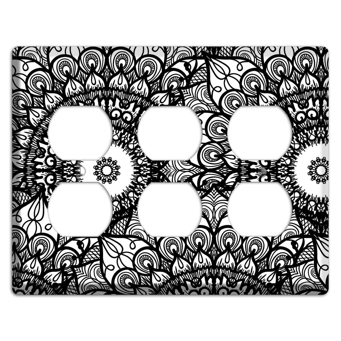 Mandala Black and White Style V Cover Plates 3 Duplex Wallplate