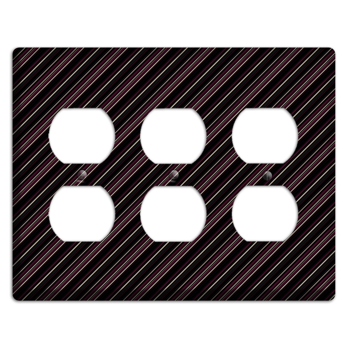 Black with White and Burgundy Angled Pinstripe 3 Duplex Wallplate