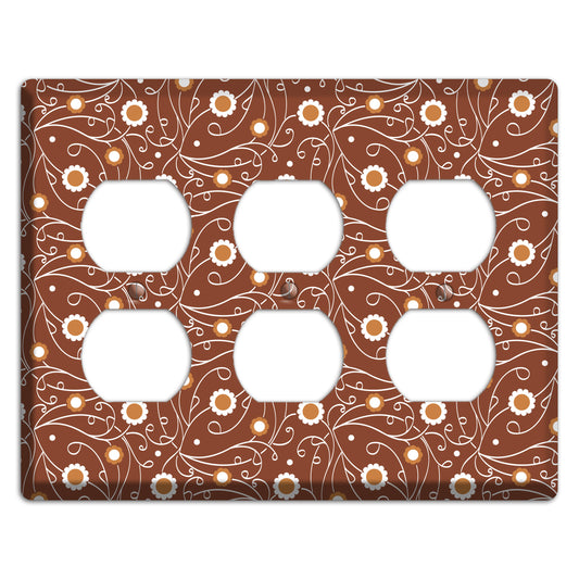 Brown Vine Floral 3 Duplex Wallplate