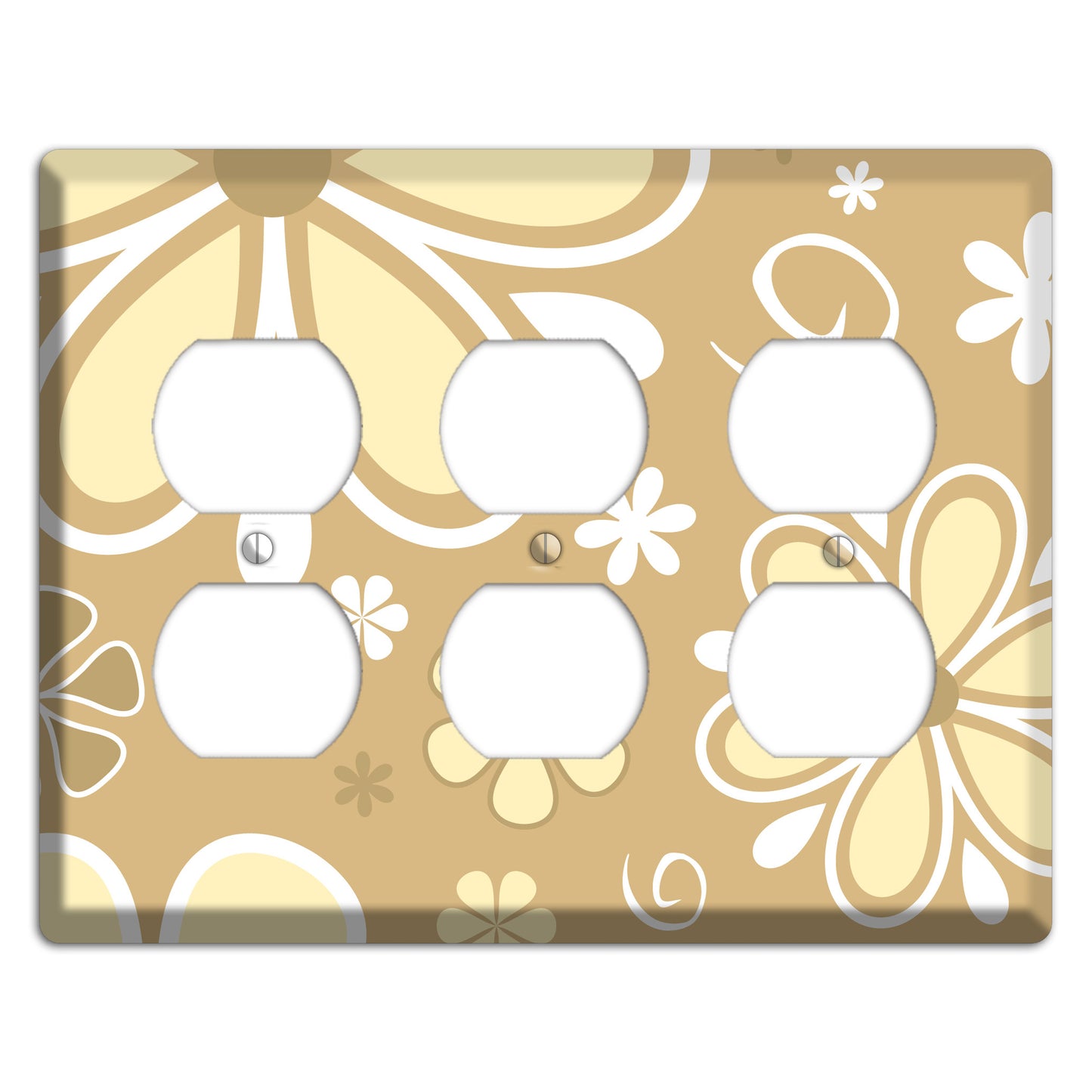 Beige Retro Flowers 3 Duplex Wallplate