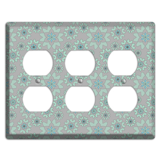 Grey with Aqua Retro Suzani 3 Duplex Wallplate