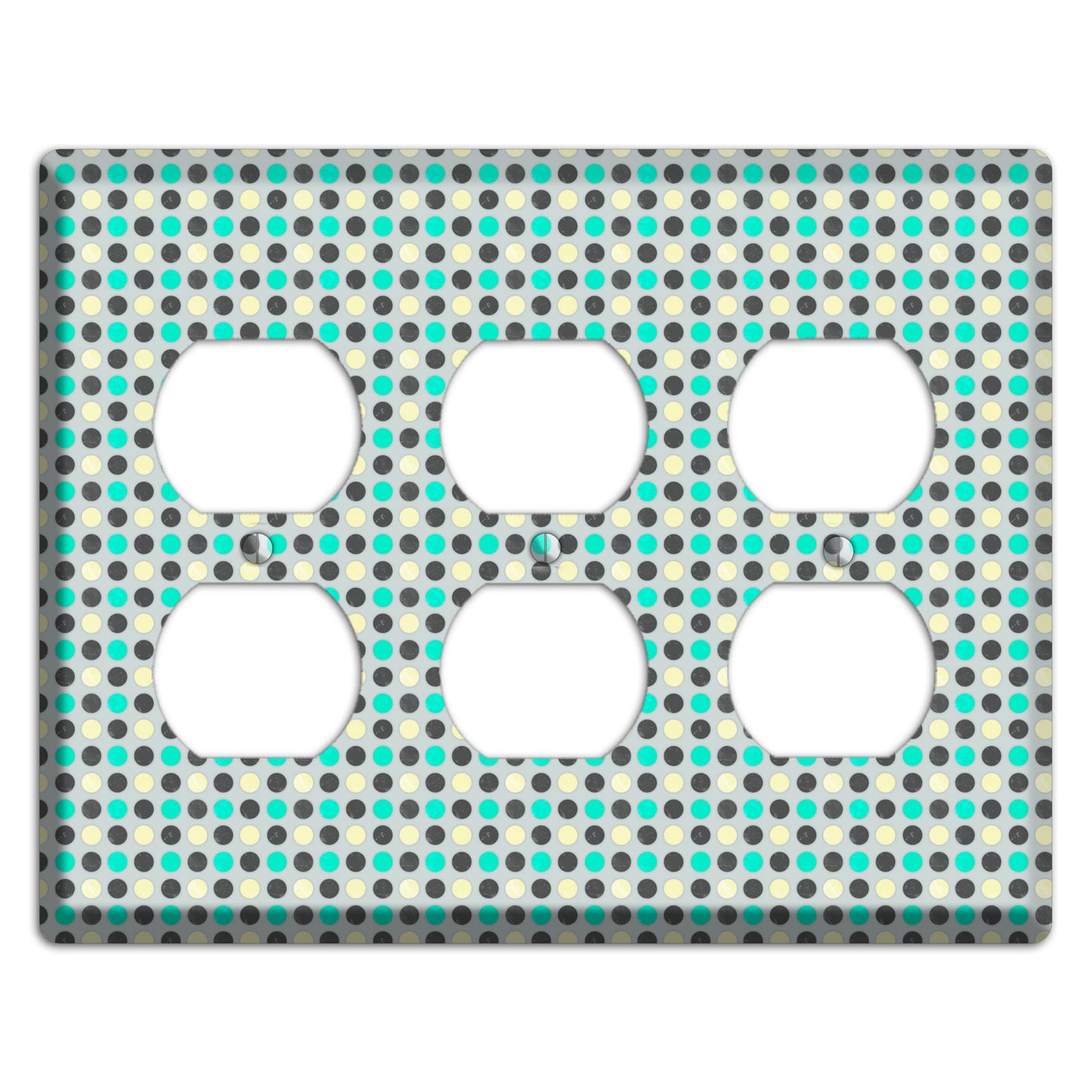 Grey with Black Off White and Turquoise Dots 3 Duplex Wallplate