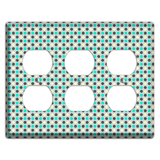 Grey with Black Off White and Turquoise Dots 3 Duplex Wallplate