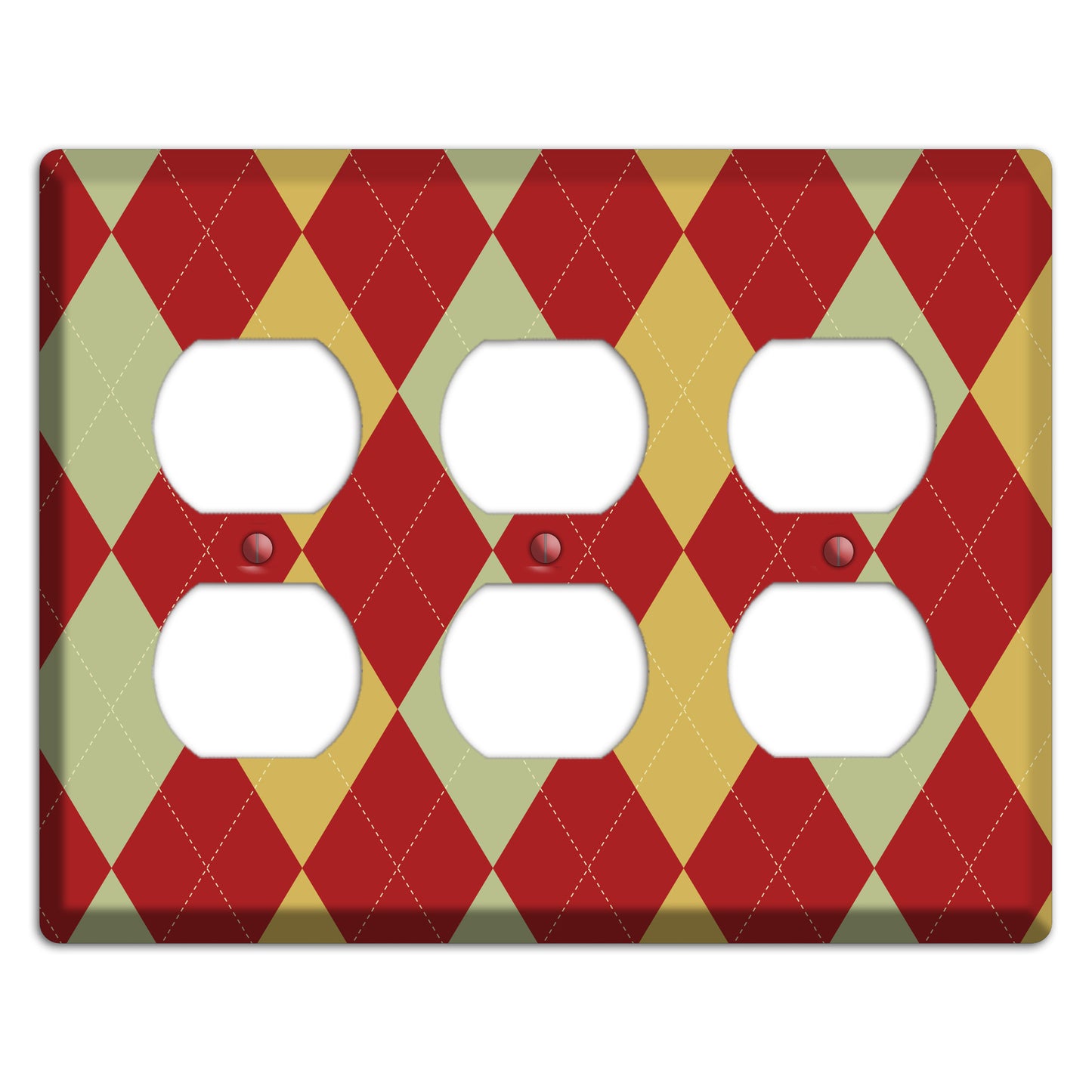 Burnt Orange and Light Green Argyle 3 Duplex Wallplate