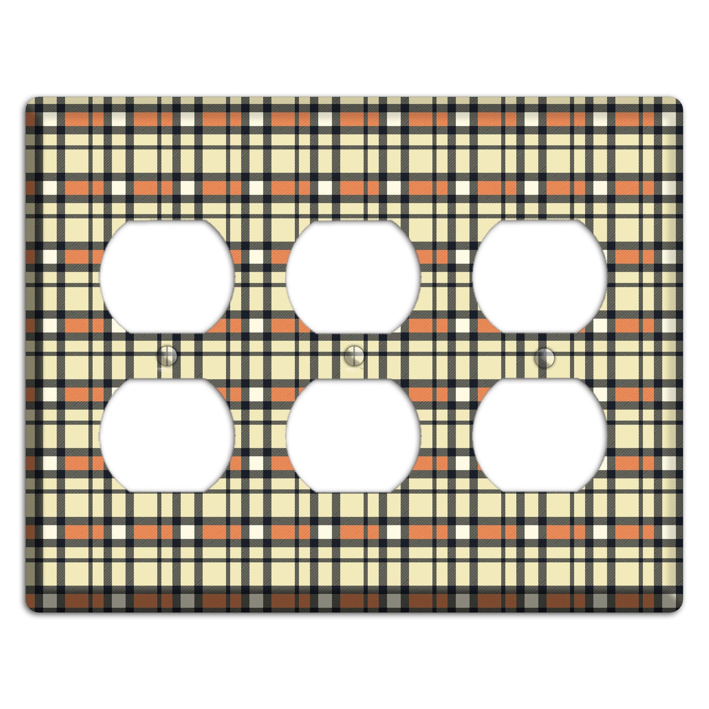 Beige and Brown Plaid 3 Duplex Wallplate