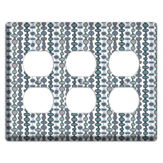 Grey and Multi Blue Bead and Reel 3 Duplex Wallplate