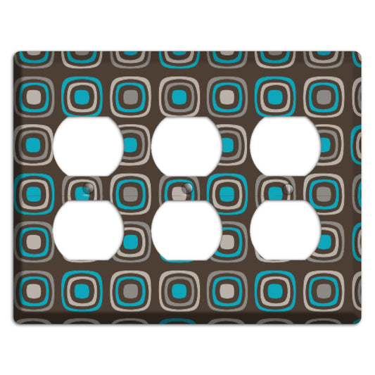 Multi Brown and Turquoise Retro Squares 3 Duplex Wallplate