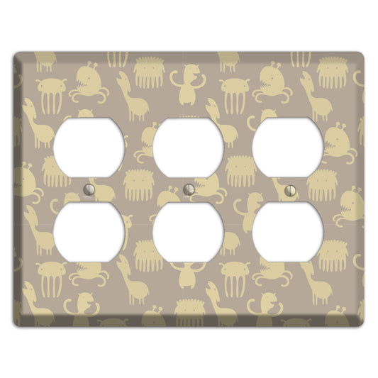 Silly Monsters Brown 3 Duplex Wallplate