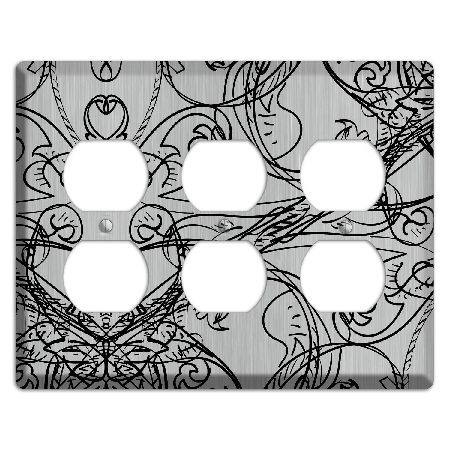 Black Deco Sketch  Stainless 3 Duplex Wallplate