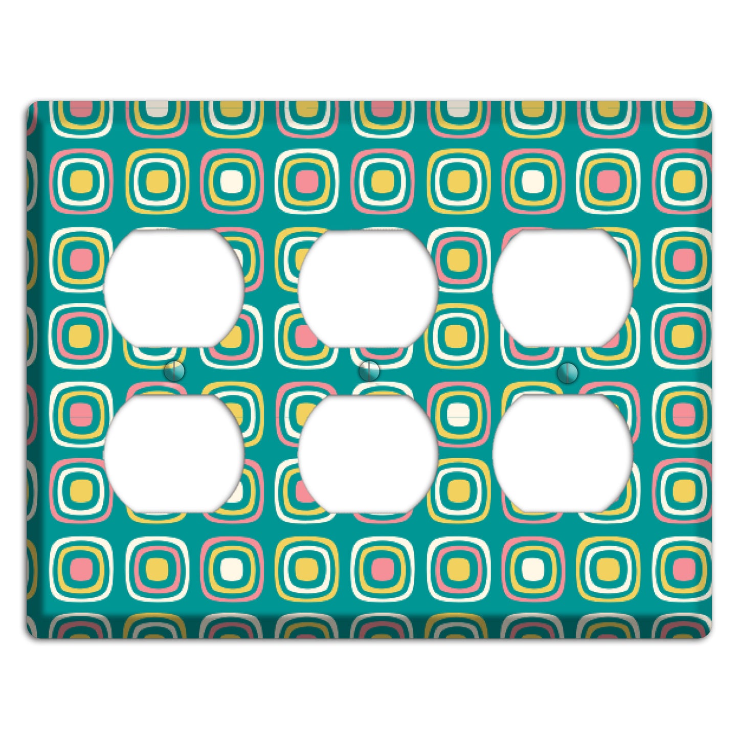 Mulri Teal Coral Lime Retro Squares 3 Duplex Wallplate