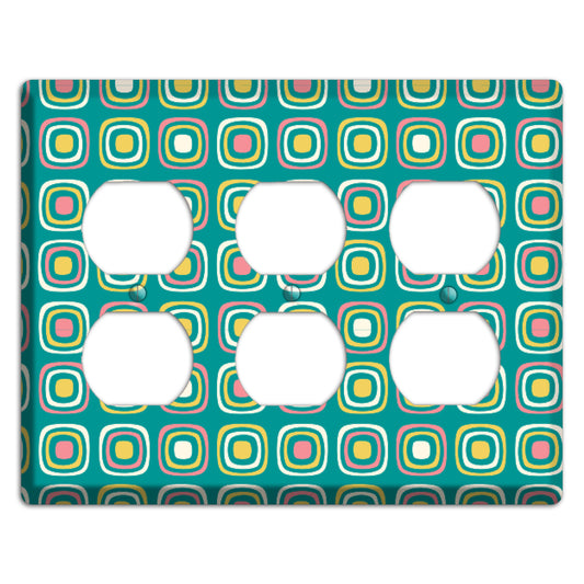 Mulri Teal Coral Lime Retro Squares 3 Duplex Wallplate