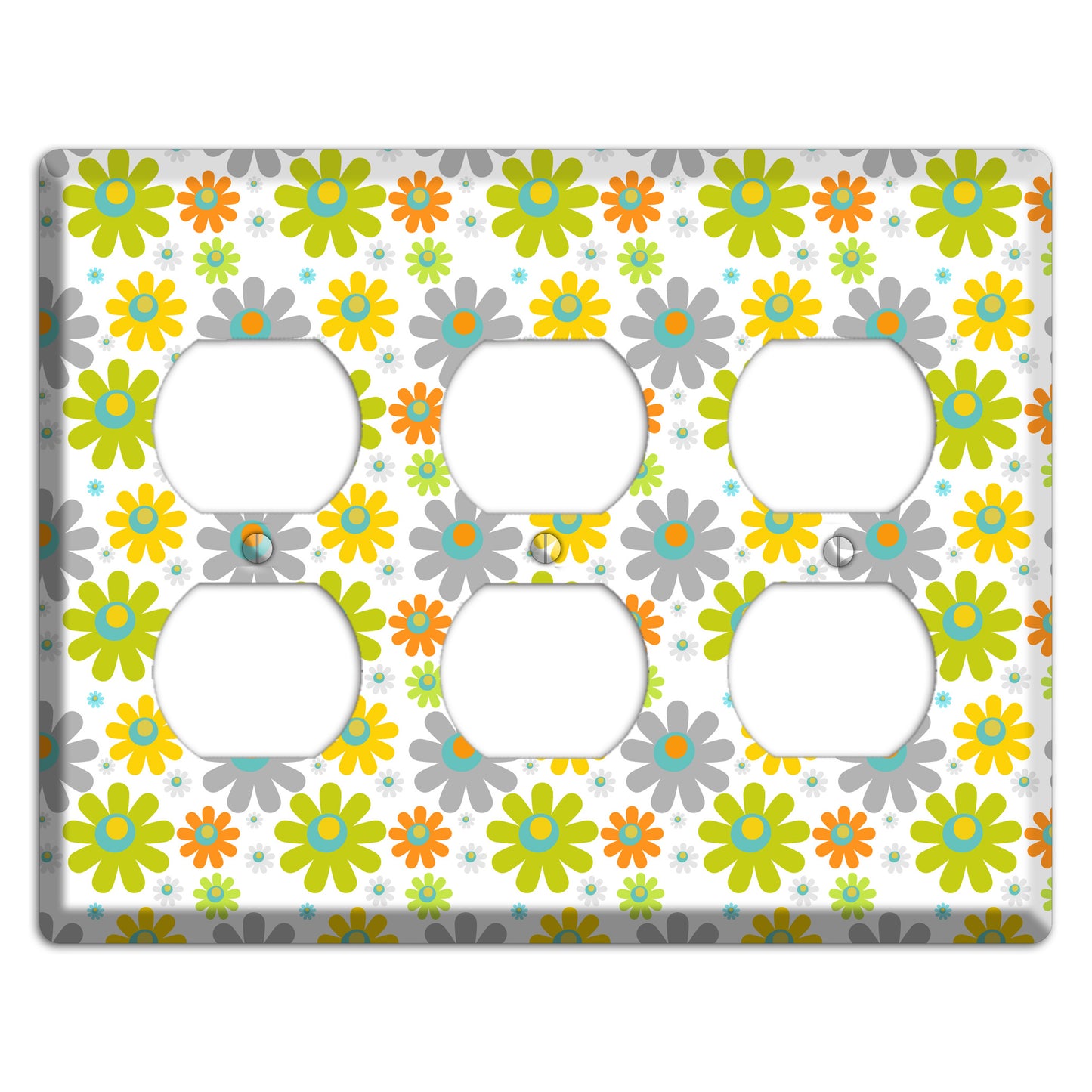 White and Yellow Flower Power 3 Duplex Wallplate