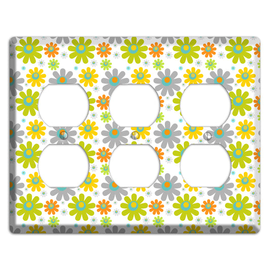 White and Yellow Flower Power 3 Duplex Wallplate