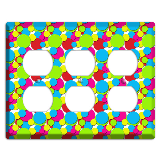 Turquoise Fuschia Lime Red Yellow Bubble Dots 3 Duplex Wallplate