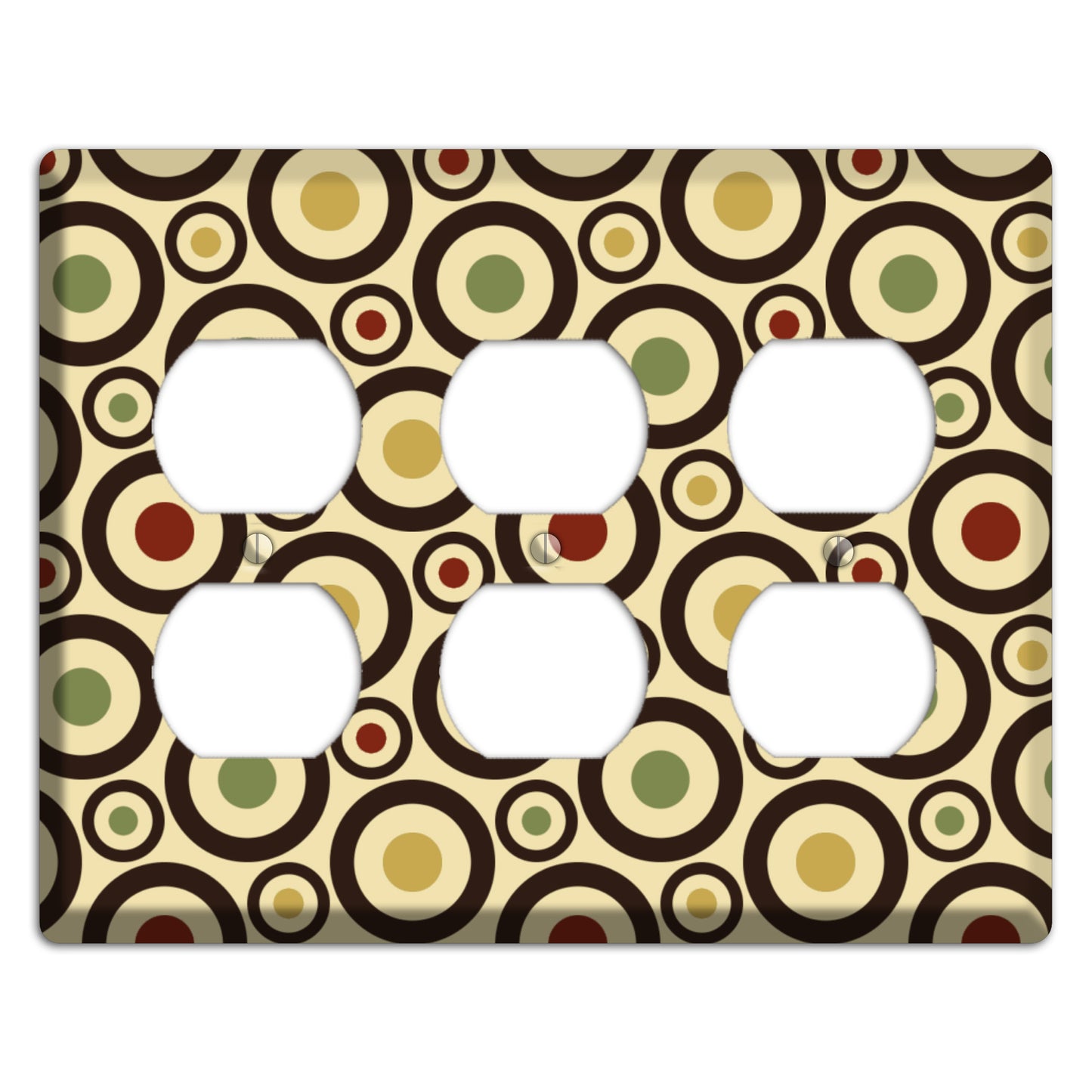 Beige with Olive Mustard Maroon Retro Bullseye 3 Duplex Wallplate