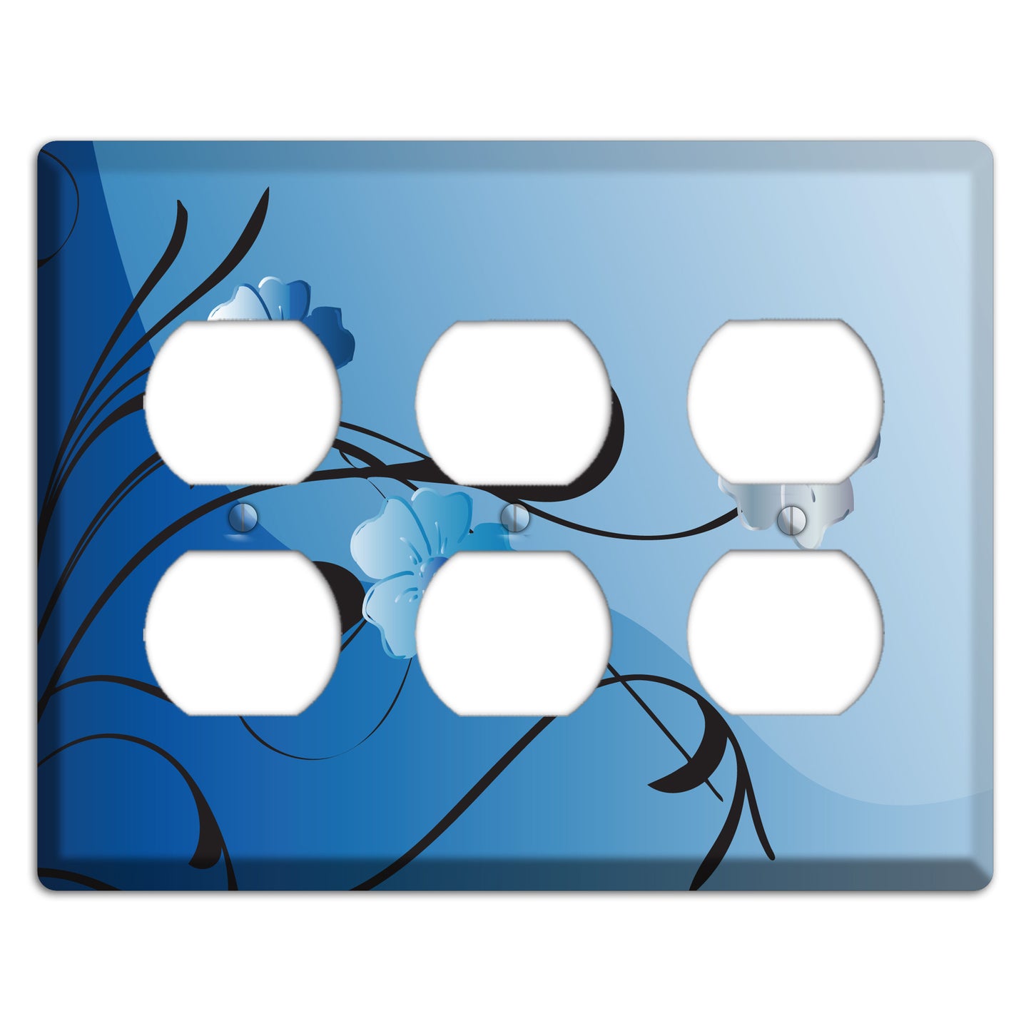 Blue Floral Sprig 3 Duplex Wallplate