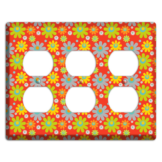 Orange and Yellow Flower Power 3 Duplex Wallplate