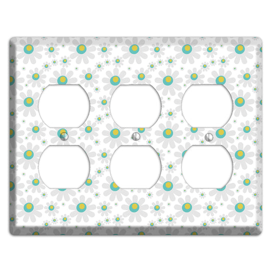 White and Green Flower Power 3 Duplex Wallplate