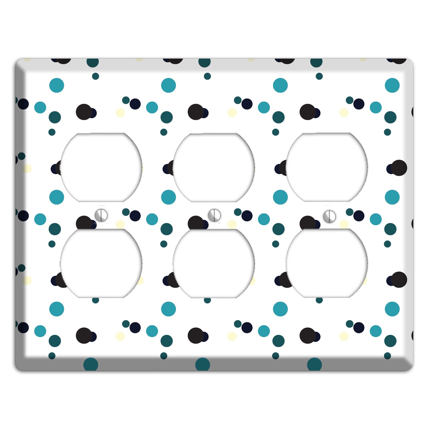 White with Teal and Black Multi Dots 3 Duplex Wallplate