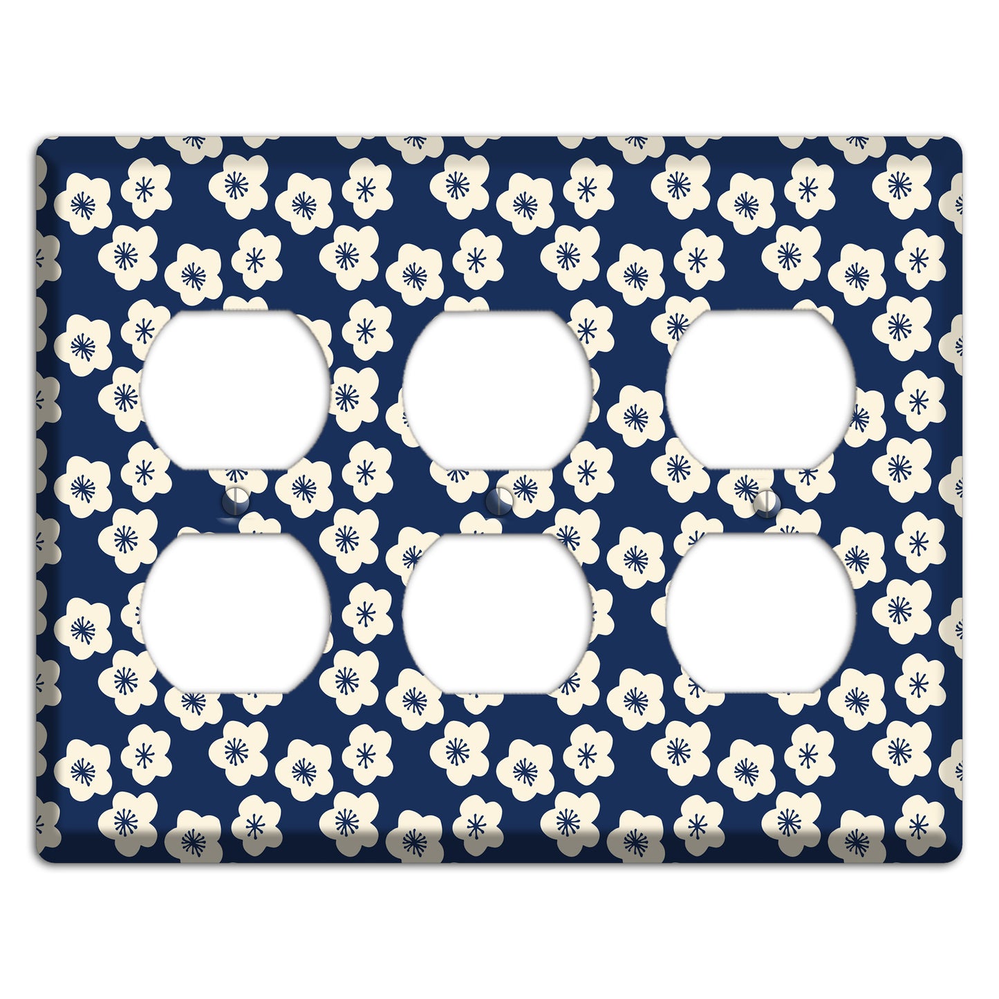 Navy Blossoms 3 Duplex Wallplate