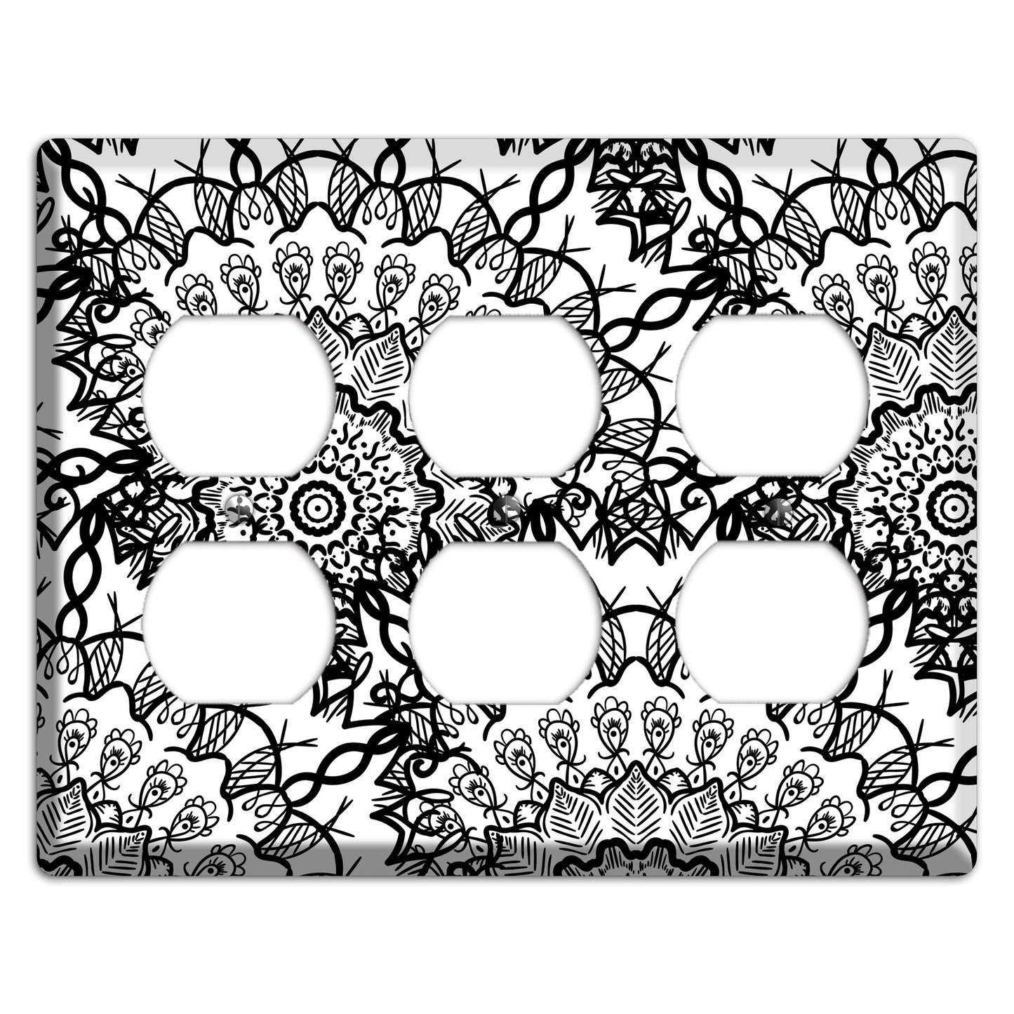 Mandala Black and White Style P Cover Plates 3 Duplex Wallplate