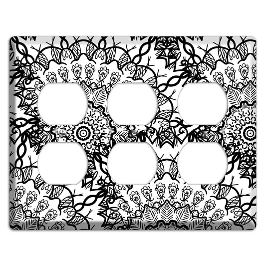 Mandala Black and White Style P Cover Plates 3 Duplex Wallplate