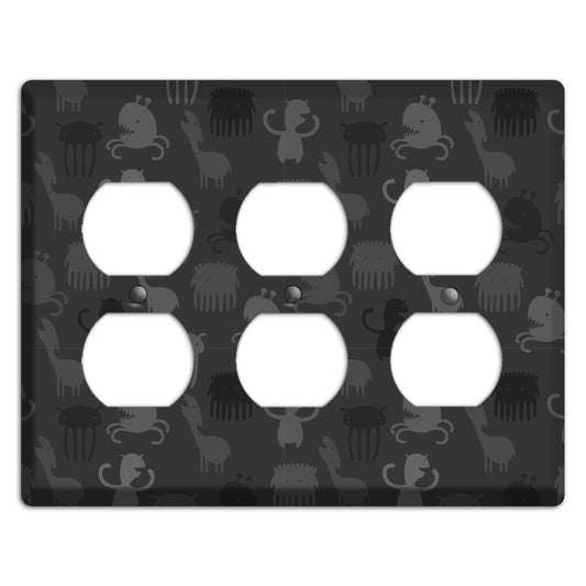 Silly Monsters Black and Grey 3 Duplex Wallplate