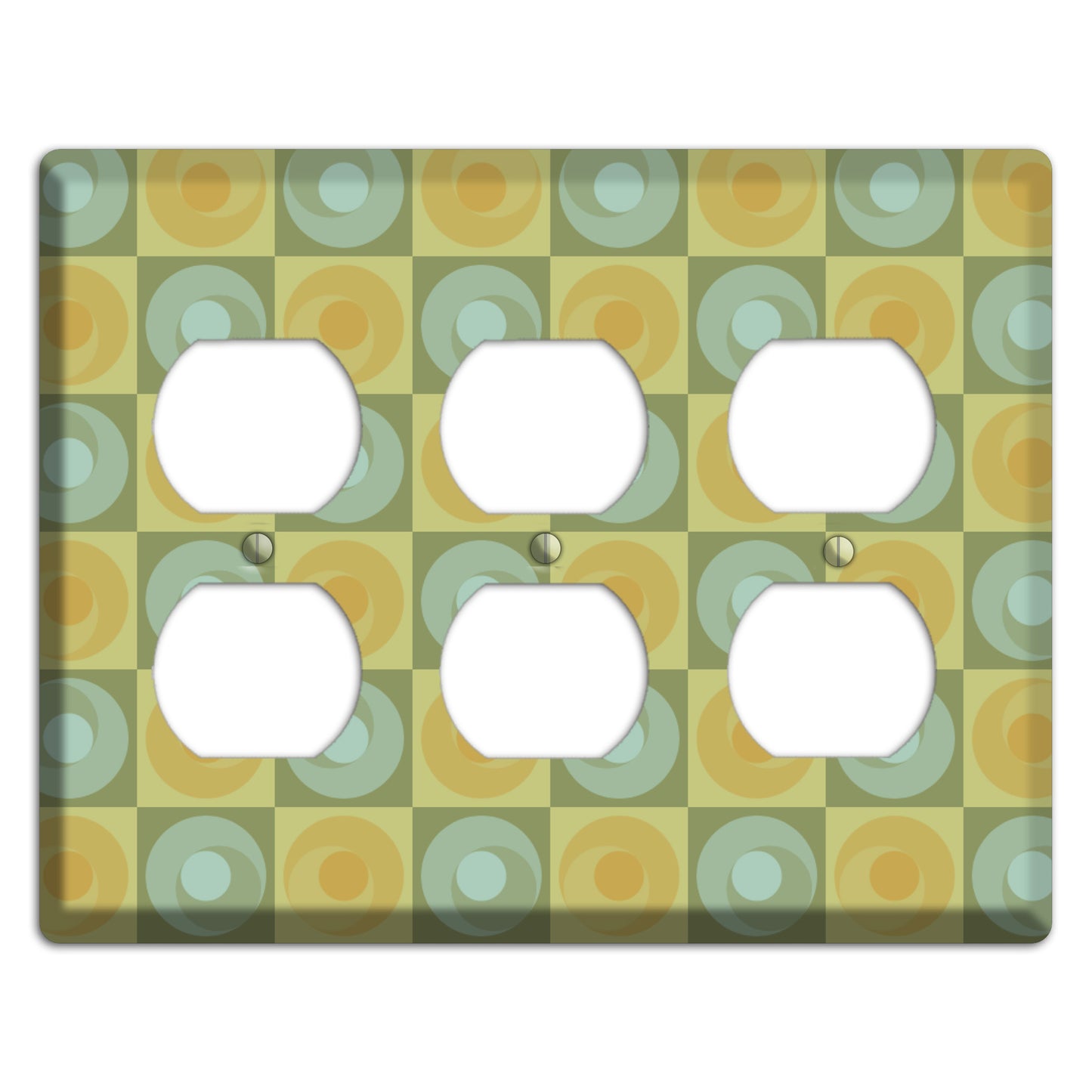 Multi Sage and Mustard Checked Circles 3 Duplex Wallplate