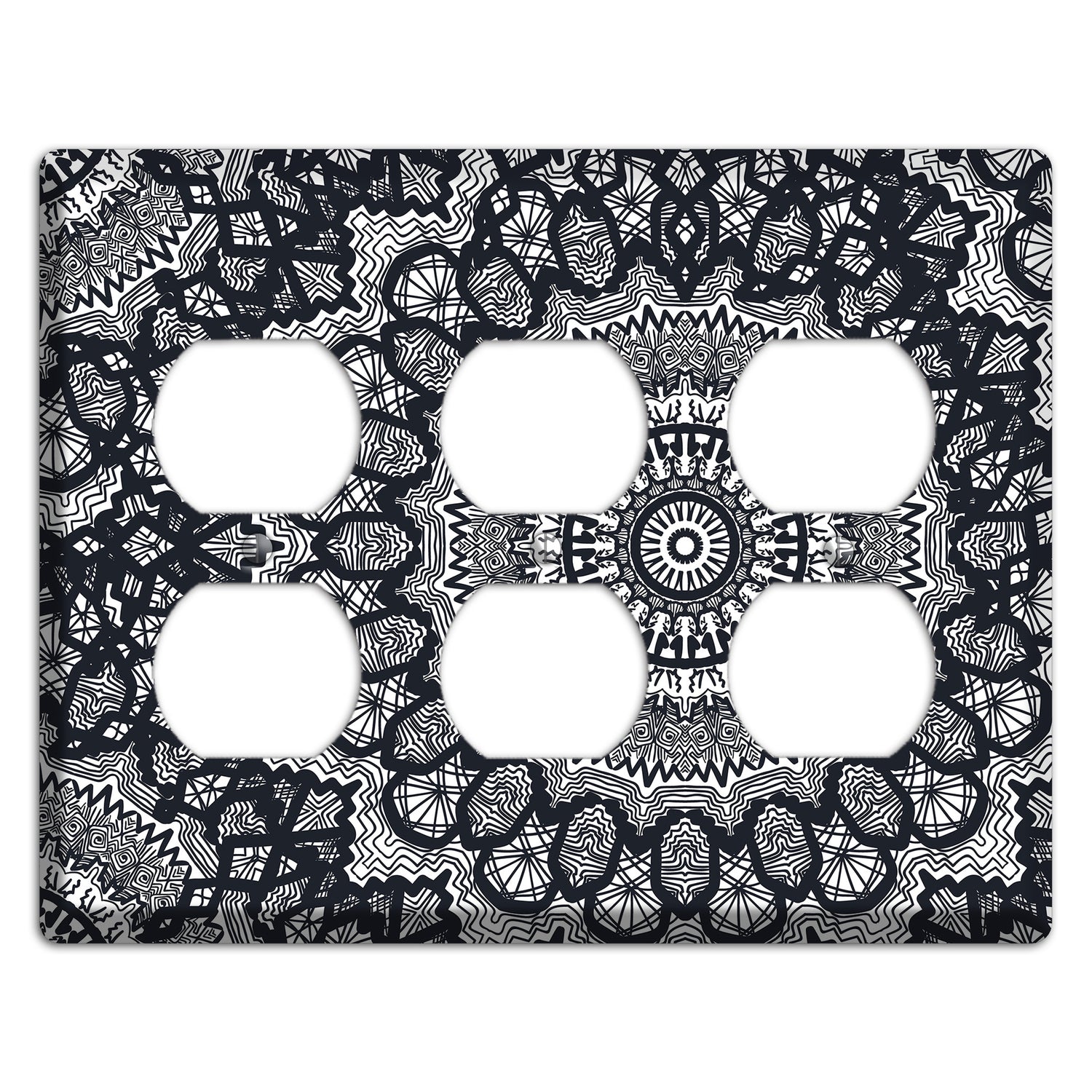 Mandala Black and White Style T Cover Plates 3 Duplex Wallplate