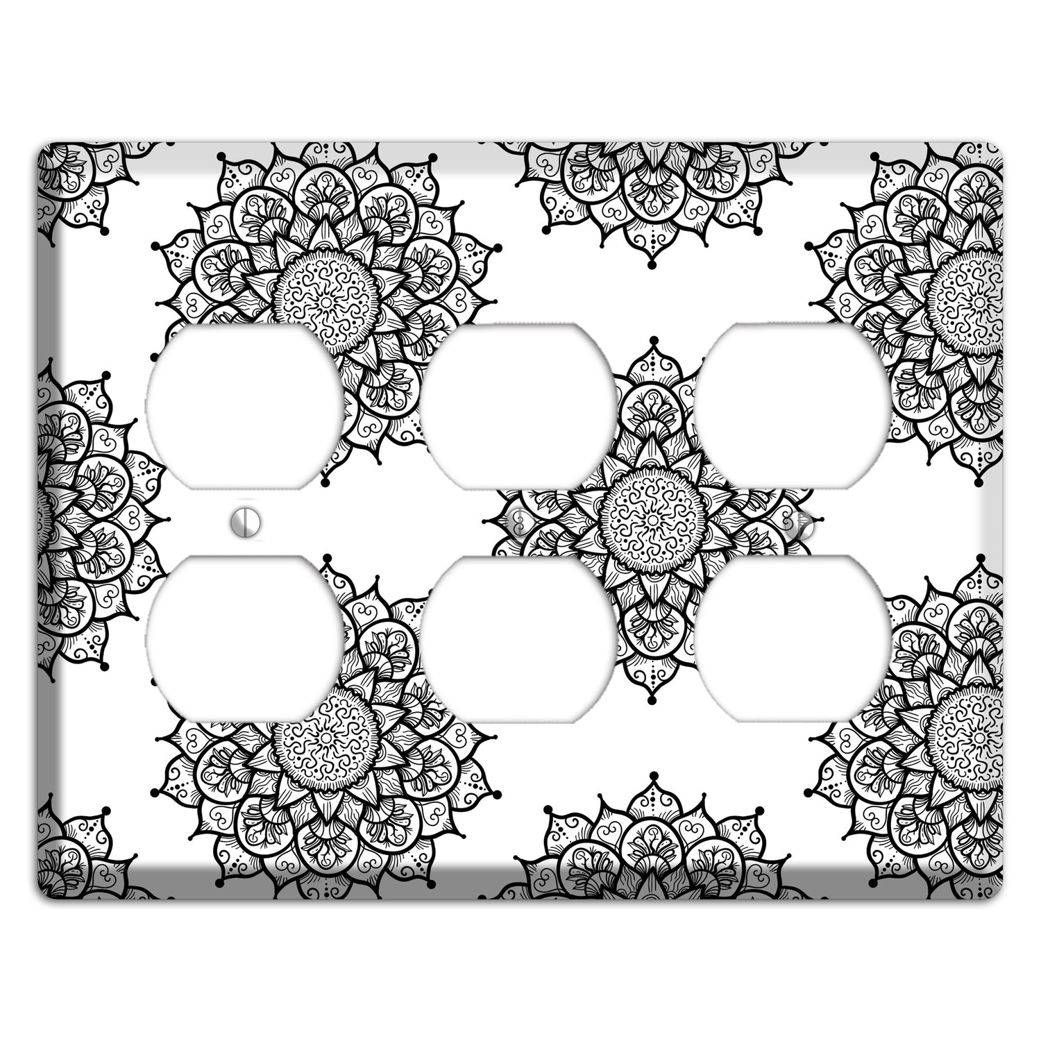 Mandala Black and White Style S Cover Plates 3 Duplex Wallplate