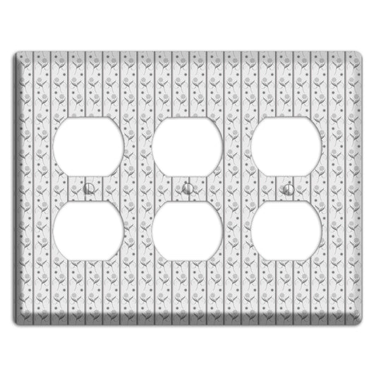 Grey Small Floral Pattern 3 Duplex Wallplate