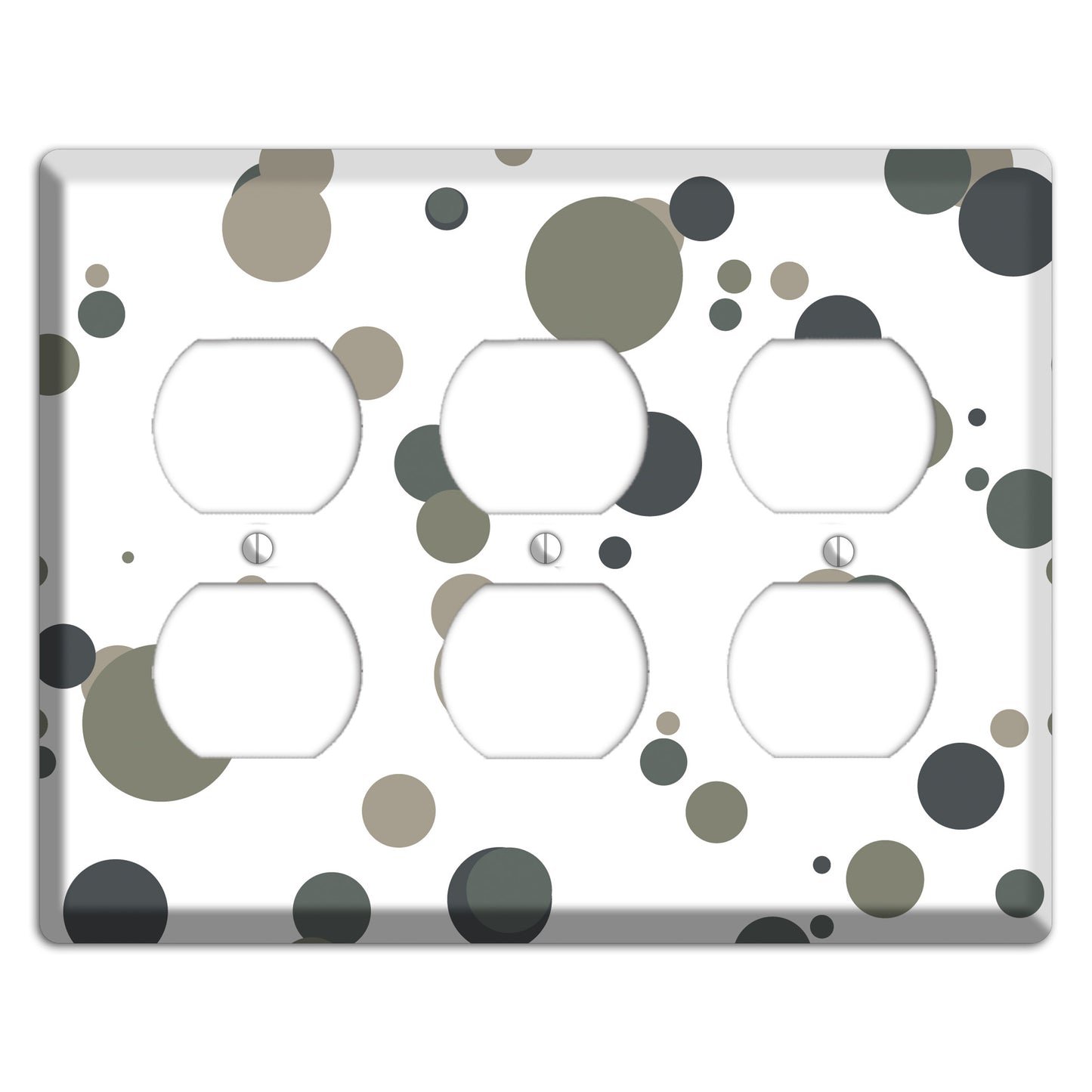 White with Multi Grey Medium Dots 3 Duplex Wallplate