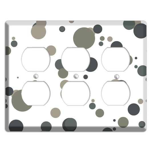 White with Multi Grey Medium Dots 3 Duplex Wallplate