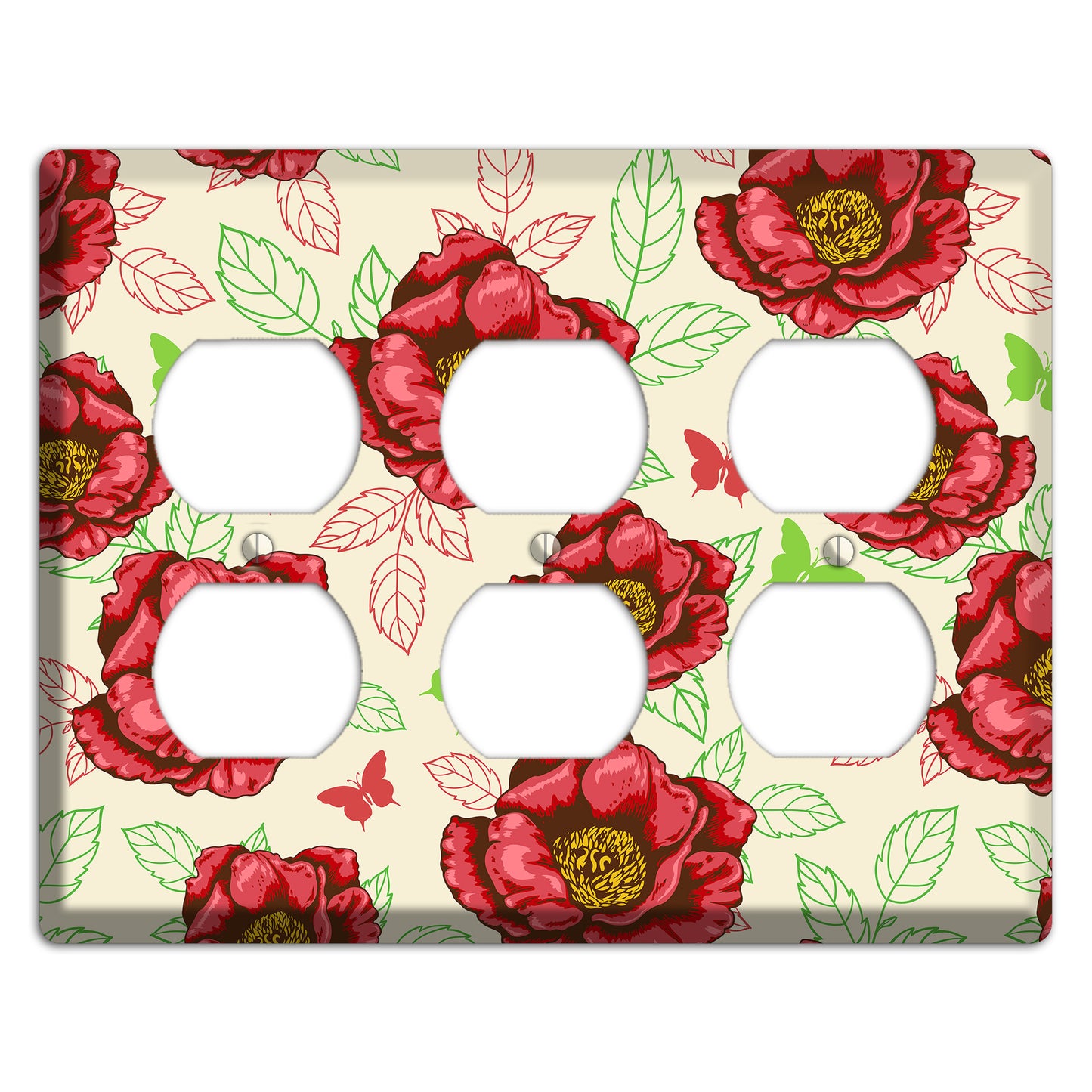 Red Peony Style B 3 Duplex Wallplate