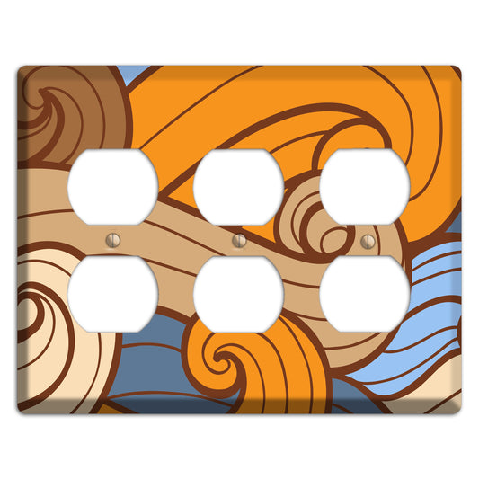 Abstract Curl Blue & Cream 3 Duplex Wallplate